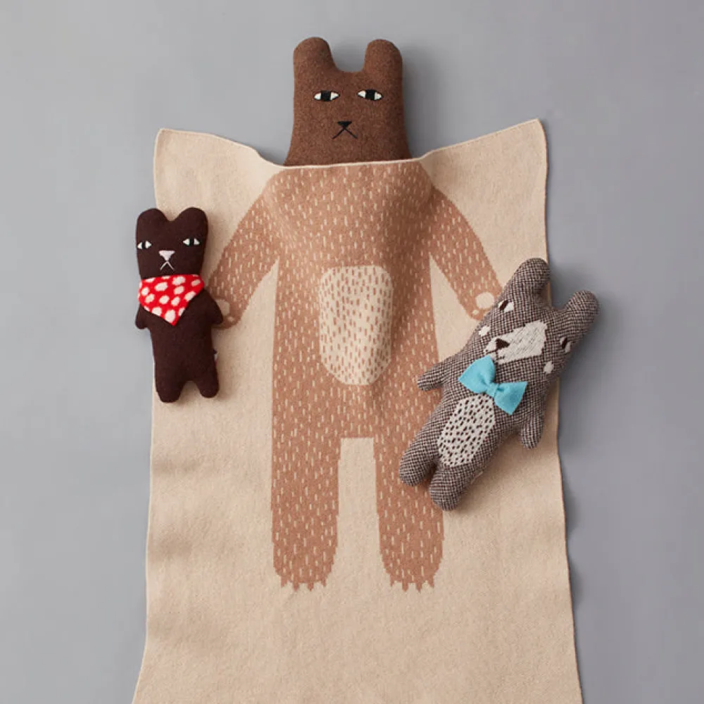 Fashion Bear Mini Blanket - Oatmeal & Brown Baby Blankets