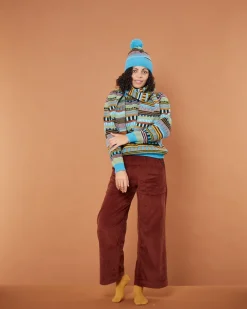 Fashion Static Stripe Beanie Hat - Turquoise Hats + Arm Warmers